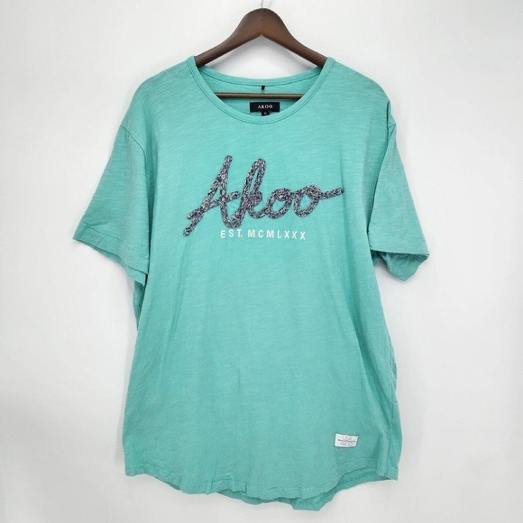 Akoo Other - Akoo Mens Crew Neck T Shirt Short Sleeves Embroidered Logo Mint Blue Size XL